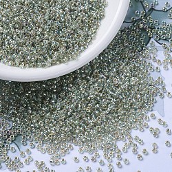 MIYUKI Round Rocailles Beads, Japanese Seed Beads, 11/0, (RR3193) Silverlined Pale Moss Green AB, 2x1.3mm, Hole: 0.8mm, about 50000pcs/pound(SEED-G007-RR3193)