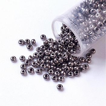 15/0 Grade A Round Glass Seed Beads, Iris Round Beads, Black Plated, 1.8~2x1~1.3mm, Hole: 0.5mm, about 8500pcs/50g