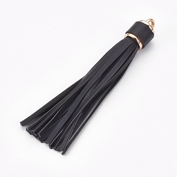 Imitation Leather Tassel Big Pendants Decorations, with CCB Plastic Findings, Black, 110x15mm, Hole: 4mm