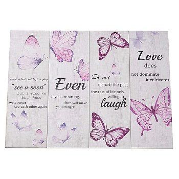 Custom Vertical Wooden Wall-Mounted, for Home Room Bedroom Wall Decoration, Butterfly Pattern, Pink, 300x98.5x4.8mm, 4pcs/set