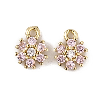Brass Micro Pave Cubic Zirconia Charms, Long-Lasting Plated, Flower, Real 14K Gold Plated, 6.5x5.5x3.5mm, Hole: 0.5mm