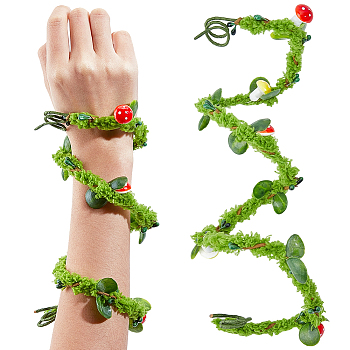 Plastic & Iron Flower Garland Arm Bracelet Rattan, for Party Decoration, Green, 770x11x7mm