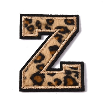 Polyester Computerized Embroidery Cloth Iron On Sequins Patches, Leopard Print Pattern Stick On Patch, Costume Accessories, Appliques, Letter.Z, 59x47x1.5mm