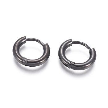 304 Stainless Steel Huggie Hoop Earrings, Hypoallergenic Earrings, with 316 Surgical Stainless Steel Pin, Electrophoresis Black, 10 Gauge, 12~13x2.5mm, Pin: 1mm, Inner Diameter: 8mm