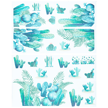 PVC Wall Stickers, Wall Decoration, Cactus Pattern, 280x860x0.2mm, 4pcs/set