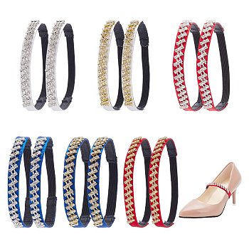 6 Pairs 6 Colors Anti-Loose Shoe Laces for High-Heeled Shoes, PU Shoelaces, with Rhinestone, Mixed Color, 10x1.5~4mm, Inner Diameter: 70mmm 1 pair/color