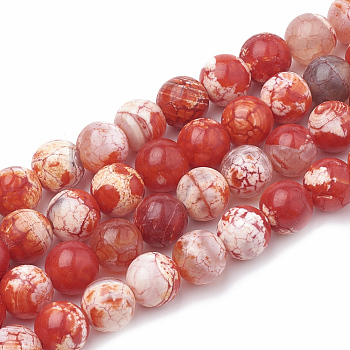 Dyed Natural Crackle Agate Beads Strands, Round, Red, 6~6.5mm, Hole: 1mm, about 64pcs/strand, 15.1 inch