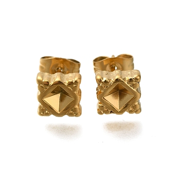 Ion Plating(IP) 304 Stainless Steel Rhombus Stud Earrings for Women, Real 18K Gold Plated, 7x7mm, tray: 3x4mm