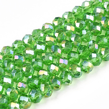 Electroplate Glass Beads Strands, AB Color Plated, Faceted, Rondelle, Light Green, 3.5~3.8x3mm, Hole: 0.4mm, about 113~115pcs/strand, 12.80~12.99 inch(32.5~33cm)