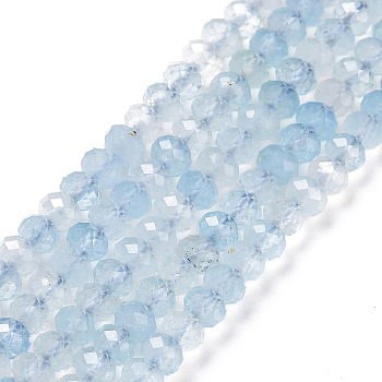 Natural Aquamarine Beads Strands, Faceted, Rondelle, 4x3mm, Hole: 0.7mm, about 130pcs/strand, 15.35 inch(39cm)