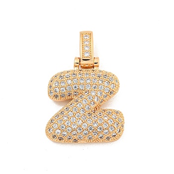 Brass Micro Pave Clear Cubic Zirconia Pendants, Real 18K Gold Plated, Letter Z, 31x21x5mm, Hole: 3x6mm