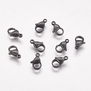 304 Stainless Steel Lobster Claw Clasps, Parrot Trigger Clasps, Electrophoresis Black, 12x7x3.5mm