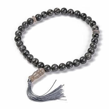 Natural Labradorite Beads Stretch Bracelets, with Tassels, 15-3/8 inch(39cm)