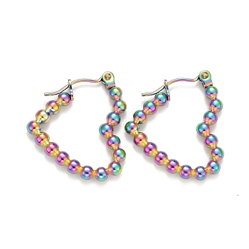 Ion Plating(IP) Rainbow Color Heart 304 Stainless Steel Hoop Earrings for Women, 23x21x2.6mm, Pin: 0.6mm