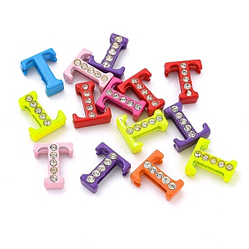 Spray Painted Zinc Alloy Slide Charms,with Crystal Rhinestone, Letter Slide Charms, Mixed Color, Letter.T, 11.5~13mm