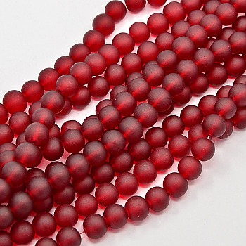 Transparent Glass Bead Strands, Frosted, Round, Dark Red, 6mm, Hole: 1.3~1.6mm, about 140pcs/strand, 31.4 inch