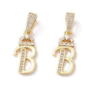 Eco-Friendly Brass Micro Pave Cubic Zirconia Pendants, Long-Lasting Plated, Real 18K Gold Plated, Cadmium Free & Lead Free, Letter, Letter.B, 16~20x7~11.5x1.5~2.2mm, Hole: 6.5x3.5mm