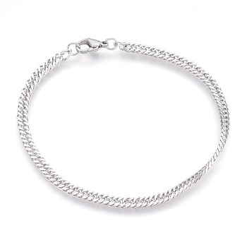 304 Stainless Steel Curb Chain Bracelets, with Lobster Claw Clasps, Stainless Steel Color, 8-3/8 inch(21.3cm), 4x1.7mm