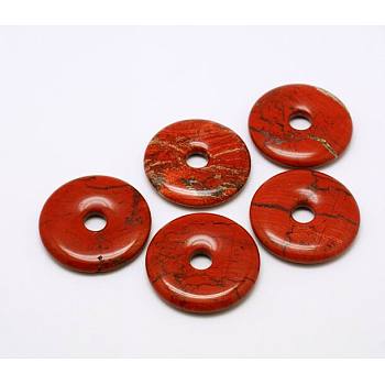 Donut/Pi Disc Natural Gemstone Pendants, Red Jasper, Donut Width: 12mm, 30x5mm, Hole: 6mm
