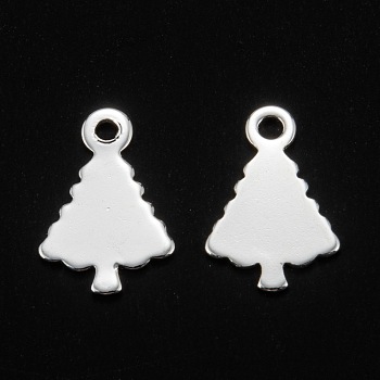 201 Stainless Steel Charms, Christmas Trees, Stamping Blank Tag, Silver, 14x9~9.5x0.6~0.8mm, Hole: 1.4mm
