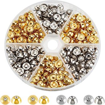 SUPERFINDINGS 2 Colors CCB Plastic Cabochons, Rivet Studs, with Crystal Rhinestone, Half Round, Mixed Color, 7.5x4.5mm, about 340pcs/box