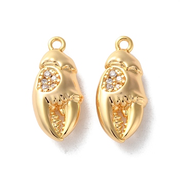 Brass Micro Pave Clear Cubic Zirconia Pendants, Crab Claw
Charms, Real 18K Gold Plated, 19x8.5x5mm, Hole: 1.4mm