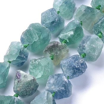 Natural Gemstone Fluorite Rough Nuggets Bead Strands, 13~40x10~26x10~23mm, Hole: 2mm, about 14~19pcs/strand, 16.54 inch