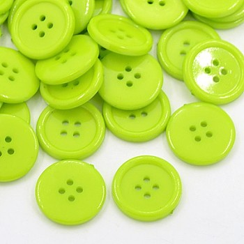 Acrylic Sewing Buttons, Plastic Shirt Buttons for Costume Design, 4-Hole, Dyed, Flat Round, Yellow Green, 20x2.5mm, Hole: 1mm
