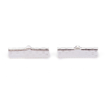 304 Stainless Steel Ribbon Crimp Ends, Silver, 7x25x5.5mm, Hole: 1.4x0.5mm