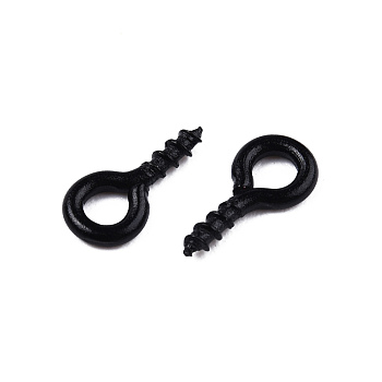 Spray Painted Iron Screw Eye Pin Peg Bails, For Half Drilled Beads, Cadmium Free & Nickel Free & Lead Free, Black, 8x4x1mm, Hole: 2mm, Pin: 1.4mm