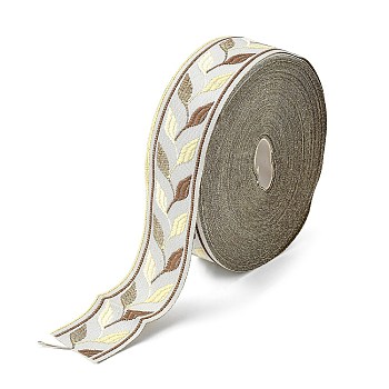 Embroidery Polyester Ribbon, Jacquard Ribbon, Garment Accessories, Leaf Pattern, Olive Drab, 1-3/8 inch(35mm), 25 yards/roll