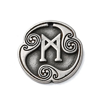 Rune Letters Alloy Pendants, Round, Antique Silver, 25x3mm, Hole: 1.6mm