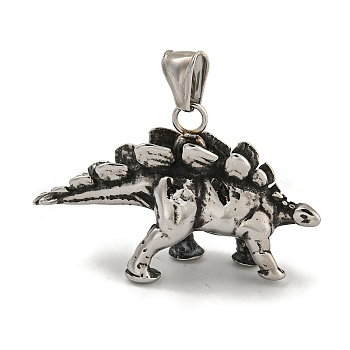 316 Surgical Stainless Steel Pendants, Dinosaur Charm, Antique Silver, 31x49.5x12.5mm, Hole: 4x8mm