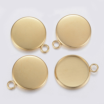 304 Stainless Steel Pendant Cabochon Settings, Plain Edge Bezel Cups, Flat Round, Golden, 11x8x1mm, Hole: 2.5mm, Tray: 6mm