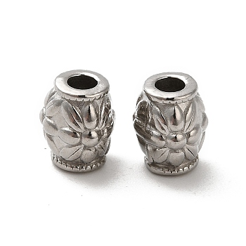 304 Stainless Steel Beads, Oval with Flower, Stainless Steel Color, 8x6.5mm, Hole: 2.5mm