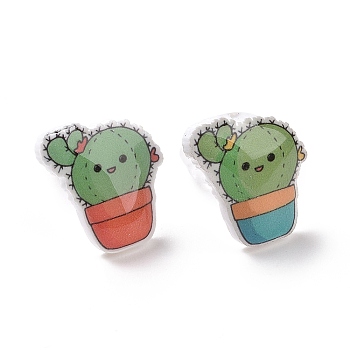 Acrylic Stud Earrings with Plastic Pins for Women, Succulent Plants, Colorful, 13x11.5mm, Pin: 0.9mm