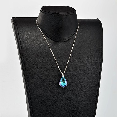 Teardrop ab couleur plaqué colliers pendentif en verre galvanisé(NJEW-JN01492)-5