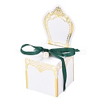 Romantic Wedding Candy Box, with Ribbon and Resin Pearl, Chair, Green, Finished Product: 6.5x6.5x14.9cm(X1-CON-L025-A01)