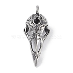 316 Surgical Stainless Steel Pendants, with Glass, Nordic Viking Raven, Antique Silver, 44.5x19.5x16mm, Hole: 4.5mm(X-STAS-E212-03AS)