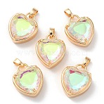 K9 Glass Pendants, with Golden Tone Brass Findings, Faceted, Heart Charms, Crystal AB, 18x15x7.7mm, Hole: 5x3mm(FIND-C036-01G-04)
