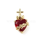 Brass Glass Pendants, Heart with Cross, Lead Free & Cadmium Free, Long-Lasting Plated, Rack Plating, Faceted, Real 18K Gold Plated, 20.5x11.5x9mm, Hole: 5.5x3mm(X-KK-R226-03G-01)