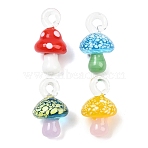 Handmade Lampwork Pendants, Mushroom Charms, Mixed Color, 31~36x18~19mm, Hole: 4~5mm(LAMP-L083-04)