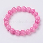 Natural Yellow Jade Beaded Stretch Bracelet, Dyed, Round, Pink, 2 inch(5cm), Beads:  6mm(BJEW-P209-08-6mm)