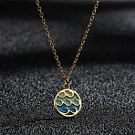 Colorful Wave Shaped Brass Blue Enamel Pendant 201 Stainless Steel Cable Chain Necklaces for Women, Golden, 17.72 inch(45cm)(FS-WG576FA-01)