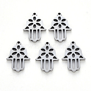 Religion Theme, 201 Stainless Steel Pendants, Laser Cut, Hamsa Hand/Hand of Fatima/Hand of Miriam, Stainless Steel Color, 18x12x1.5mm, Hole: 1.2mm(STAS-N092-64)