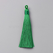 Polyester Tassel Big Pendant Decorations, Lime Green, 88~90x8mm, Hole: 2x3.2mm(FIND-C057-02)