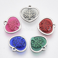 201 Stainless Steel Pendants, with Epoxy Resin, Heart with Tree of Life, Stainless Steel Color, Mixed Color, 9.5x10x1.5mm, Hole: 1mm(STAS-R099-03)