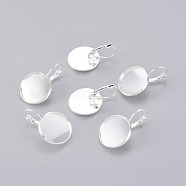 Brass Leverback Earring Settings, Lead Free & Nickel Free, Silver Color Plated, Tray: 20mm, 32mm(KK-C1244-20mm-S-FF)
