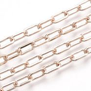 Unwelded Iron Paperclip Chains, Flat Oval, Drawn Elongated Cable Chains, with Spool, Rose Gold, 9.5x4.5x1mm, about 82.02 Feet(25m)/roll(CH-S125-02D-RG)