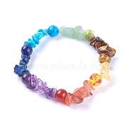 Chakra Jewelry, Natural & Synthetic Gemstone Stretch Bracelets, Chips & Round, Colorful, 1-7/8 inch(48mm)(BJEW-JB03537)